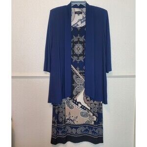 R & M Richards Dress Cardigan Attached Padded  Womens Sz 14 Navy Blue & Ivory